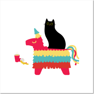 Cat riding piñata Posters and Art